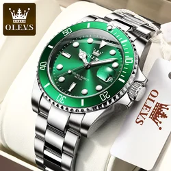 Olevs Luxury Brands Original Wristwatch Gifts For Men Diving Series Stainless Steel Waterproof Green Dial Sports Watch For Men