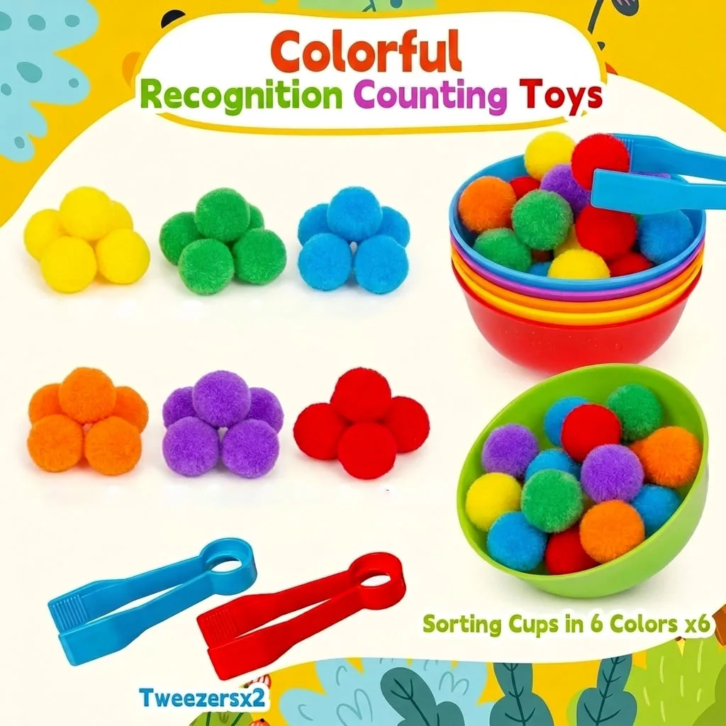 Jouets de tri et de comptage pour enfants, 30 à 68 pièces, bols de classification de couleurs arc-en-ciel avec pinces, entraînement à la motricité fine, jeu éducatif, cadeaux