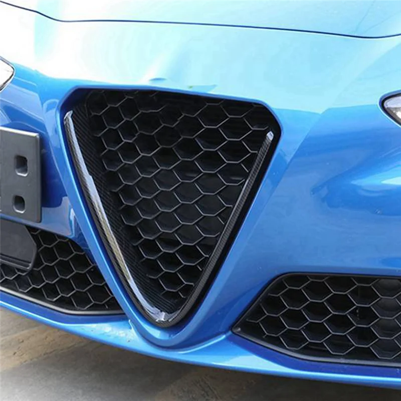 Car Front Bumper Air Grilles V Frame Decoration Trim Sticker Logo Cover Accessories for 17-20 Alfa Romeo Stelvio