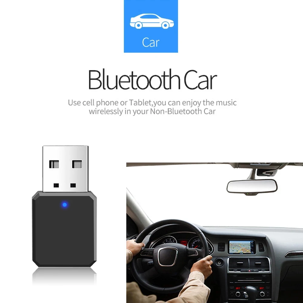 Bluetooth-compatible 5.1 Audio Receiver Dual Output AUX USB Stereo Car Hands-free Call Built-in Microphone Mic Wireless Adapter