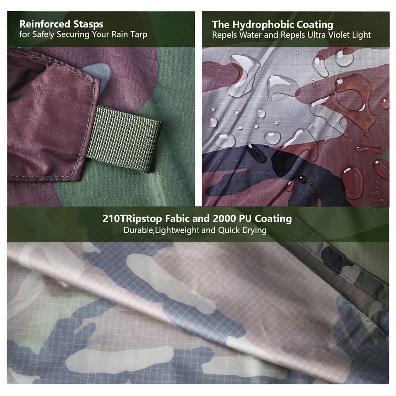 3x3m Awning Waterproof Tarp US Woodland Camo Camping Tent Shade Tourist Beach Sun Shelter Ultralight