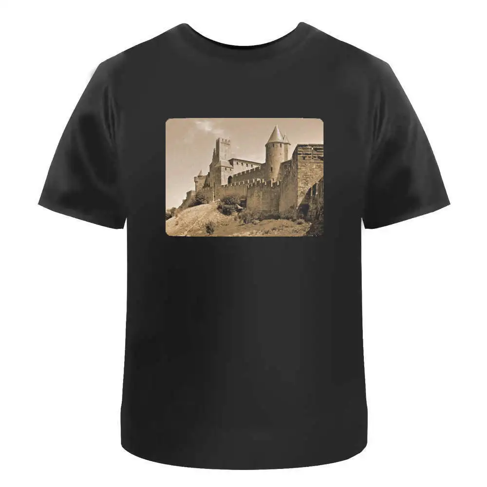 Sepia Walls Of Carcassonne' Cotton T-Shirts   Anime Graphic T-shirts for Men Clothing Women