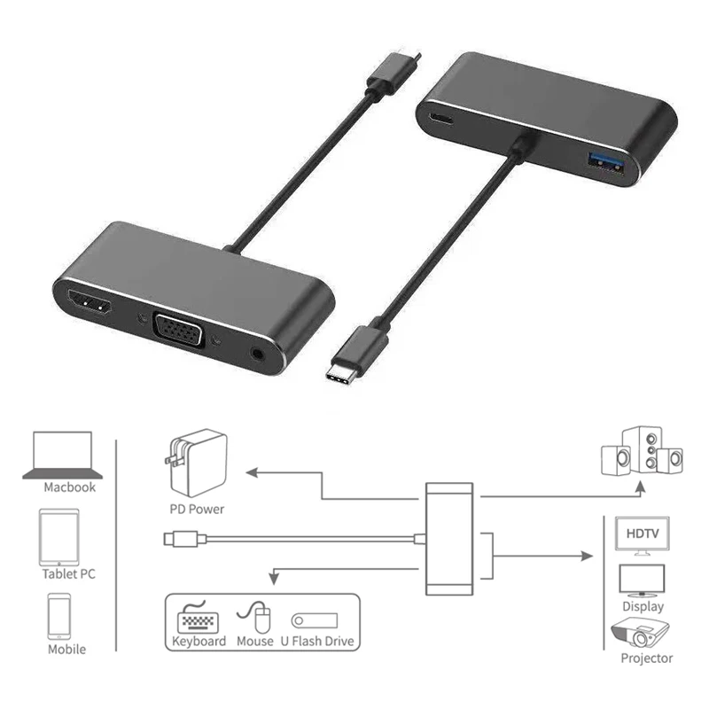 Audio Durable High-quality High-definition Multifunctional Versatile Type-c To +vga Type-c Innovative Convenient Vga Compact