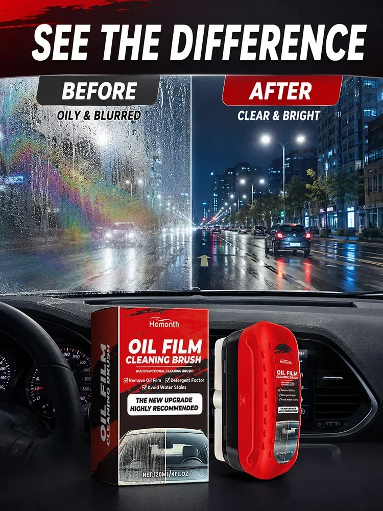 Car Windshield Oil Film Removal Brush, Deep Clean Glass Water Spots & Rain Marks, Auto Window Glass Cleaning Care Tool