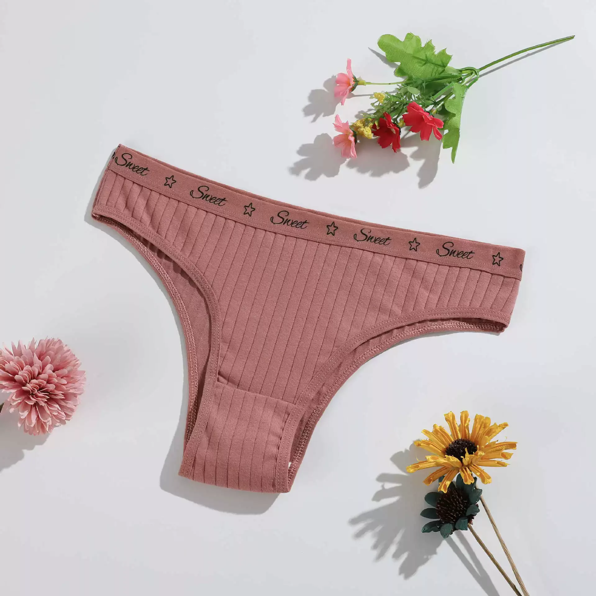 7Pcs Solid Color Threaded Low Waist Triangle Pants With Lace Edges And Seamless Breathable Underwear For Women's Triangle Pants
