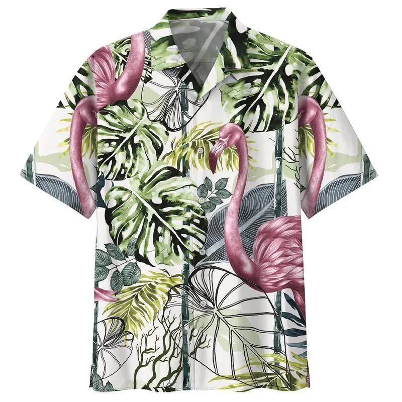 Camisas hawaianas con estampado 3D de pájaros y flamencos para hombres y mujeres, blusa de manga corta con botones de calle, camisa de solapa de gran tamaño