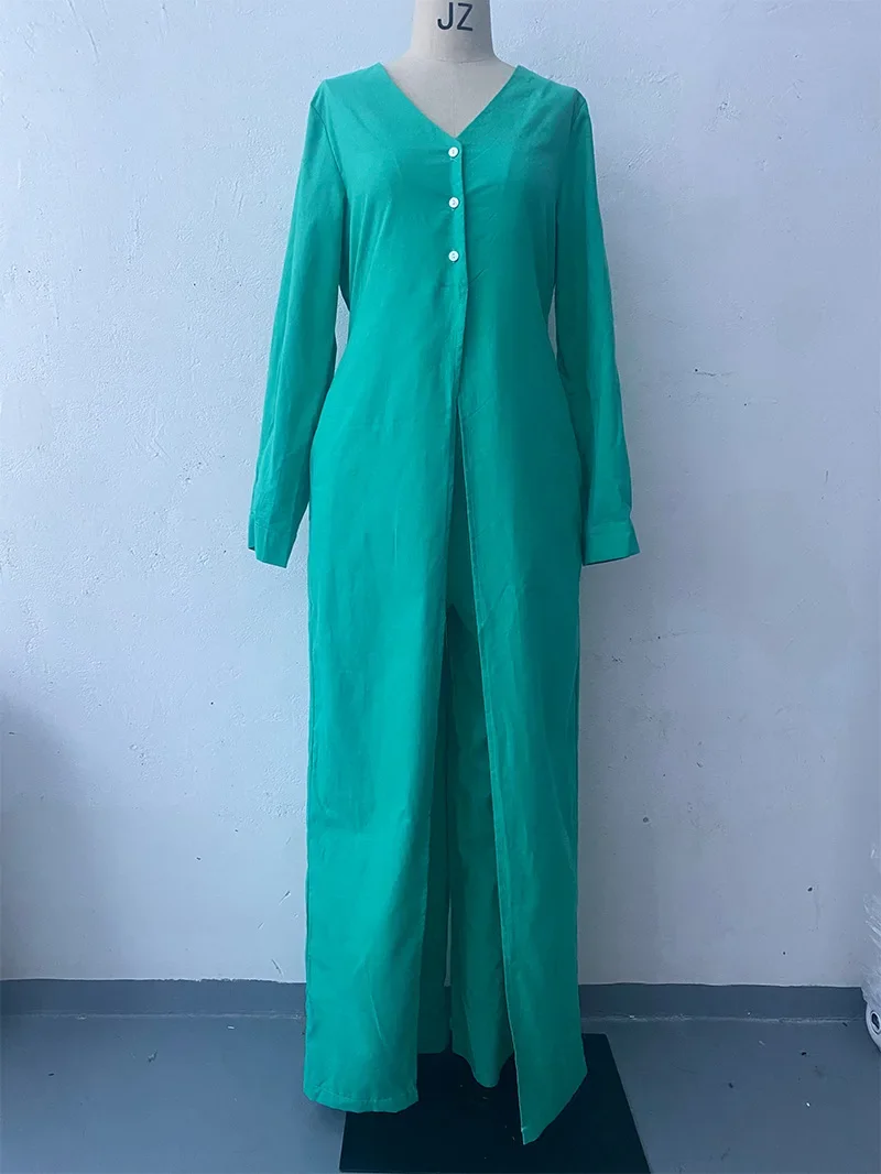 Women Jumpsuits Sexy Jumpsuit Solid Colour V Neck Buttons Streetwear Wide Leg Pants Loose Female 2024 Temperament Rompers