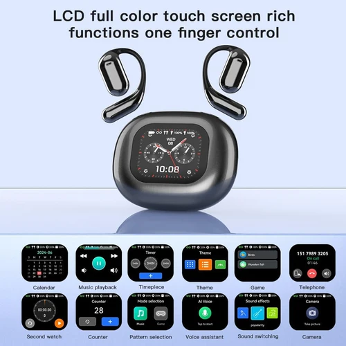 Imagen 2 del producto Auriculares UYUXIO AI con traducción de idiomas, auriculares inalámbricos con pantalla táctil LCD en tiempo Real y oreja abierta con 144 idiomas para negocios