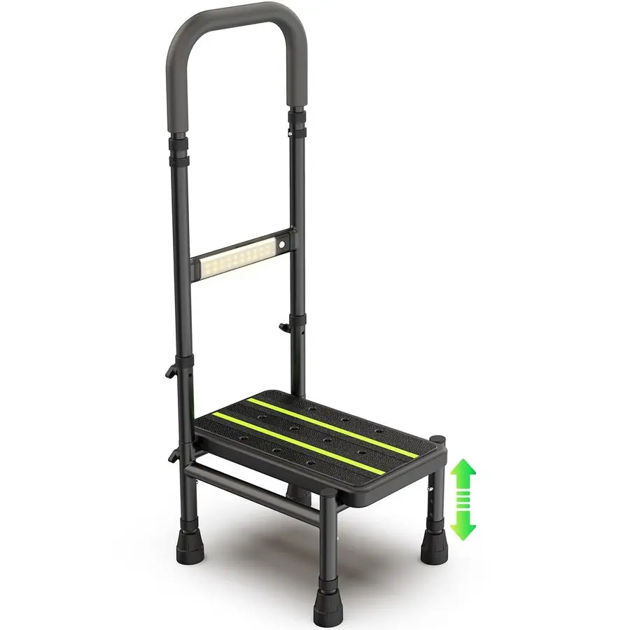 Step Stool with Handle for Elderly, Adjustable Handrail Leg, Sensor Light, Medical Stepping Stools for High Bed Mobility Daily