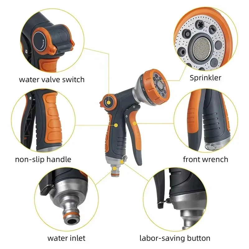 Multifunctional Water Spray Gun Nozzle, High Pressure Hose Sprinkler for Car Washer, Garden Watering and Outdoor Cleaning Use