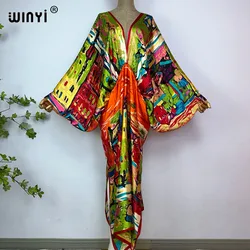 2023 WINYI Sexy beach high-quality silk feel fashion print Maxi women's robes long V-neck Bohemian dress party evening dress