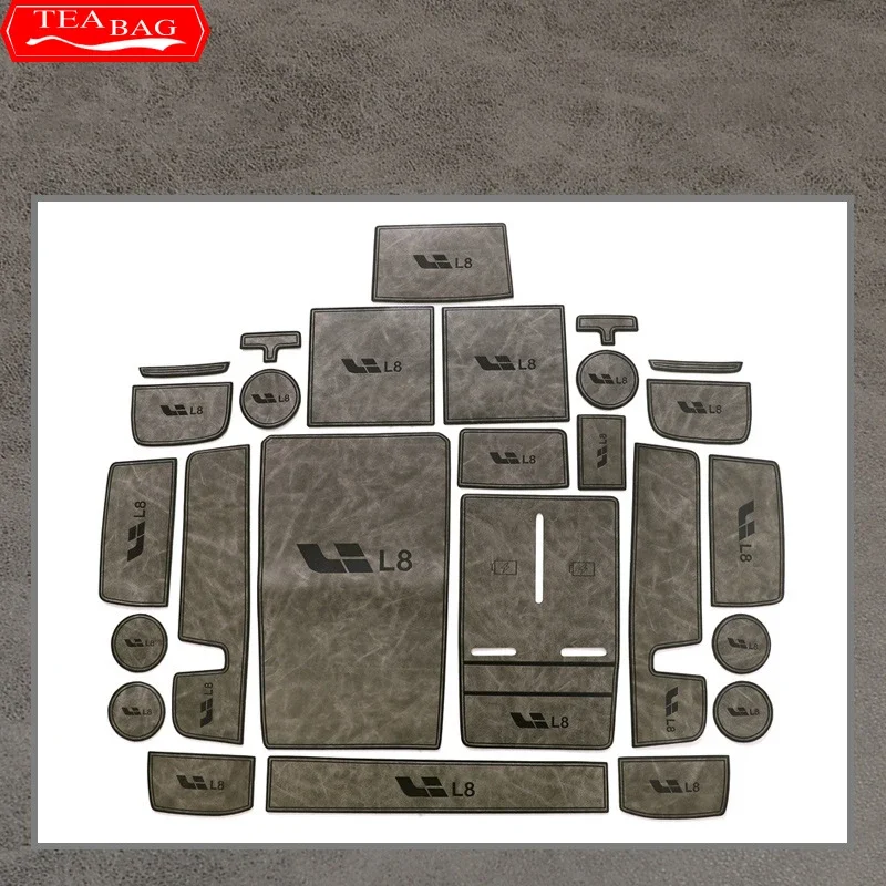 For Lixiang L8 2022-2023 Car Non-Slip Mat PU Leather Door Groove Pad Rubber Gate Slot Cup Cushion Decoration auto Accessories