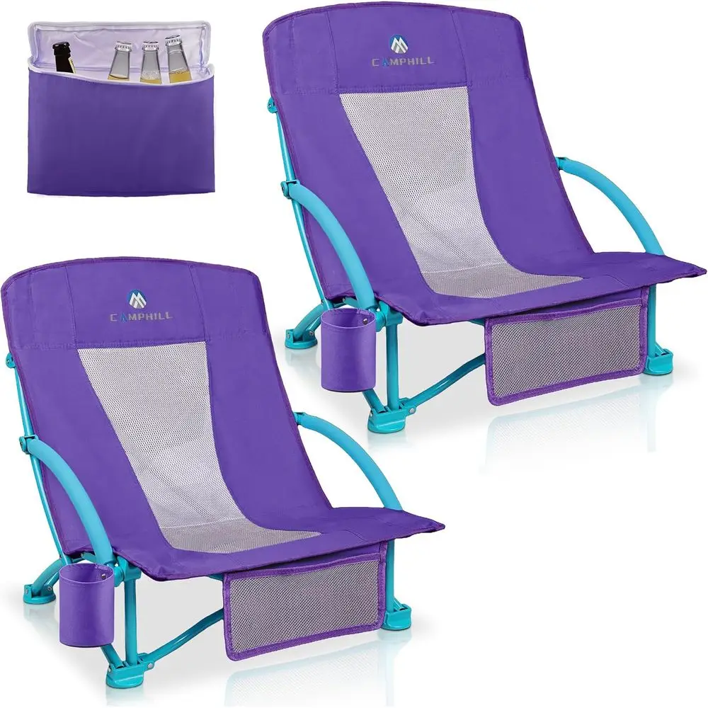 

Прочные пляжные кресла для двоих с сумкой-холодильником, сетчатой спинкой, подстаканником и отсеком для хранения - идеально подходят для кемпинга, пикников, путешествий
