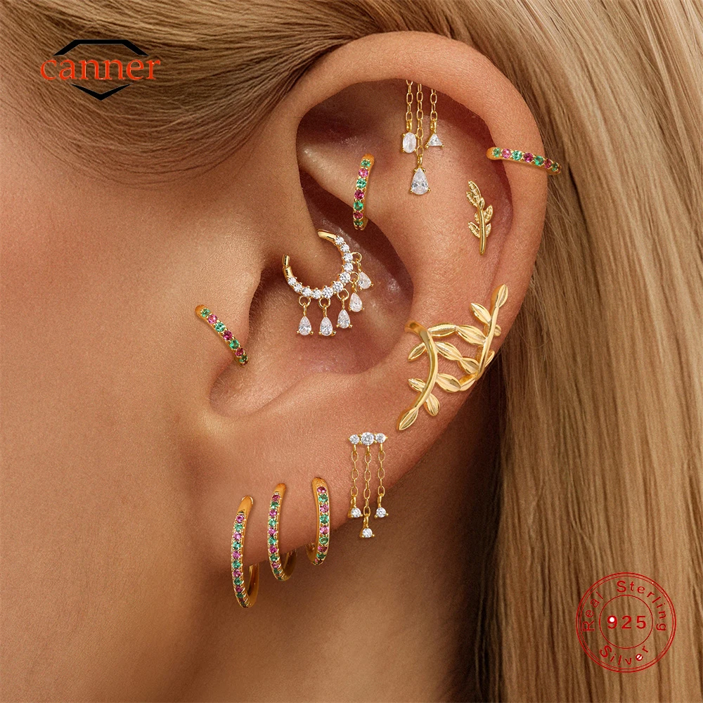 CANNER 1PC 925 Sterling Silver Smooth Tree Branch Ear Bone Clip Earring For Women Ins 6/8/10/12mm CZ Hoop Earring Jewelry Gift