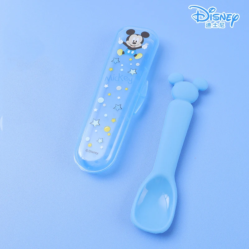 Silicone Spoon Soft Spoon Baby Disney Spoon Feeding Tableware Rice Spoon Food Grade Cartoon Mickey New Box Blue Pink Spoon
