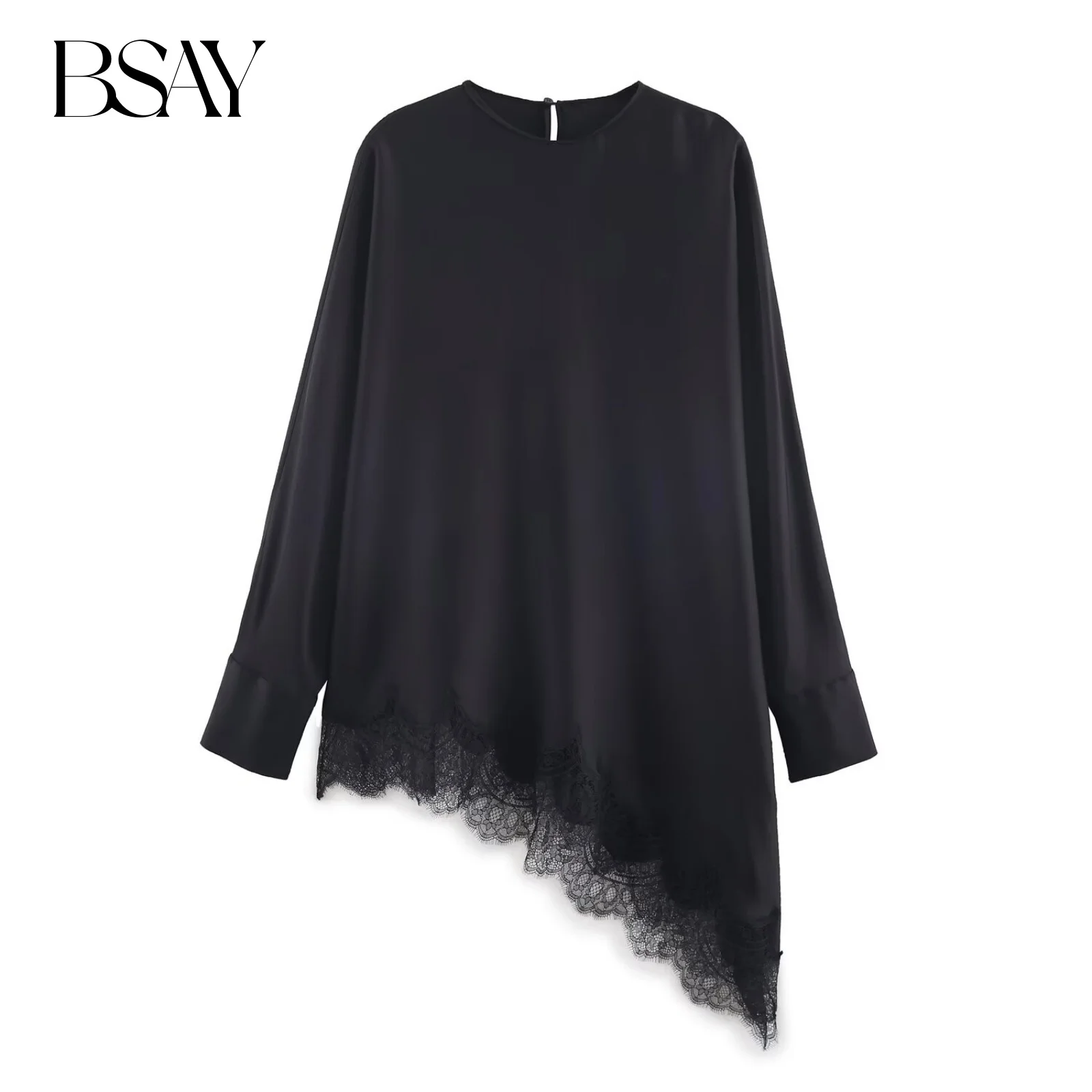 

BSAY Asymmetric Lace Shirt for Women Fashion Autumn Winter New Long Sleeves Blouse Street Clothing Shirts Chic Ladies Top
