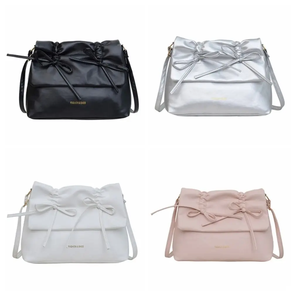 بسيطة حلوة بولي Leather حقيبة كتف جلدية مطوي سعة كبيرة Y2K القوس حقيبة تحت الإبط النمط الفرنسي حقيبة يد الصلبة حمل حقيبة المرأة