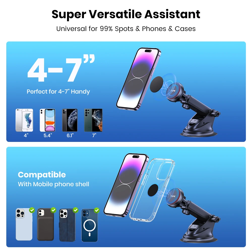 TOPK Magnetische Auto-Handyhalterung, ultrastabile Halterung für Armaturenbrett, Windschutzscheibe, Lüftungsschlitze, für alle Smartphones, Mag-Safe – Detail 7