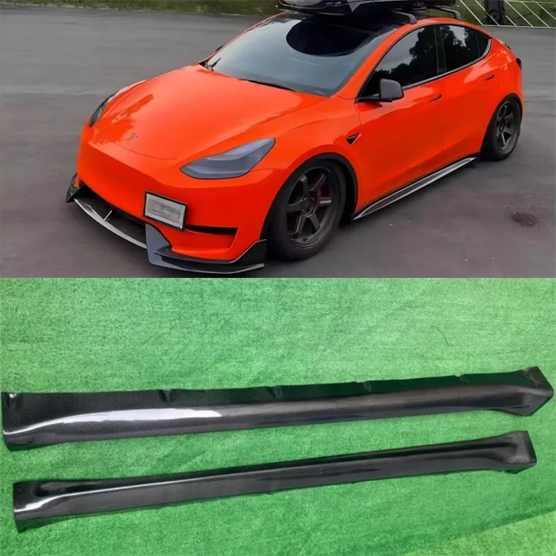 

For Tesla Model Y ReaI Carbon Fiber Side Skirts Extensions Lips Spoiler Body Kit