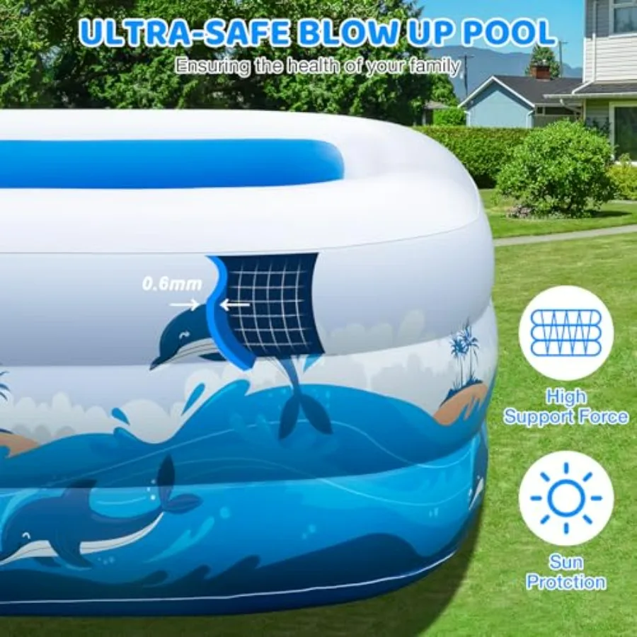 Inflatable Pool for Adults, 130 x 72 x 22 Large Family Blow Up Pool for Backyard, Thickened PVC Kiddie Pool Above Ground Pool, view 5