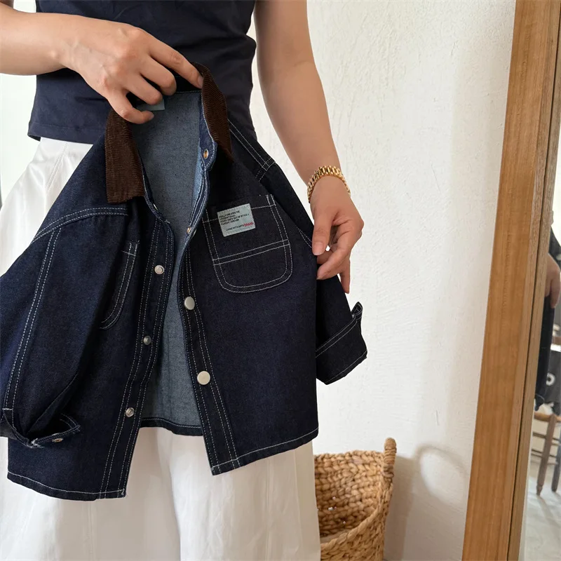 Children's Shirt 2026 Autumn New Boys and Girls Versatile Patchwork Shirt Baby Denim Shirt Jacket
