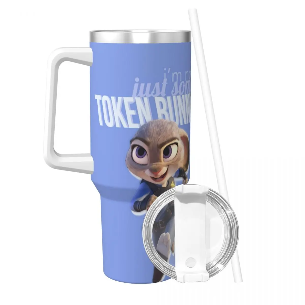 Cartoon Zootopia Print Stainless Steel Tumbler Beach Thermal Cups With Straws and Lid Large Car Mugs Cold and Hot Water Bottle