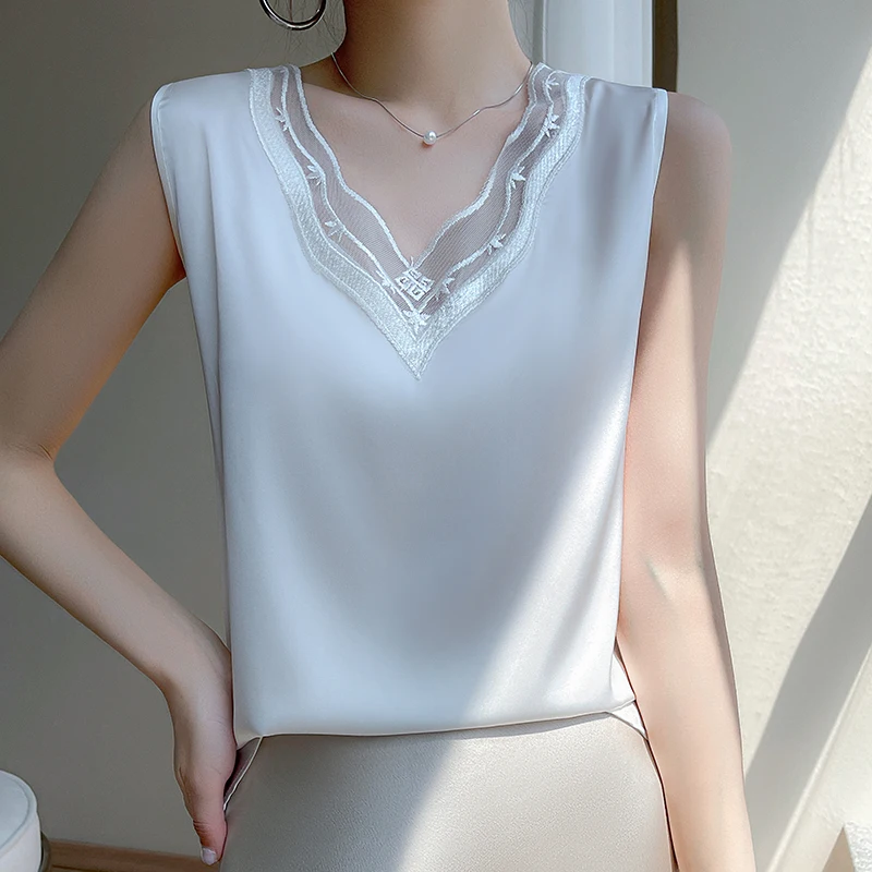 Brand Lace Camisole Women Wear Loose Satin Sleeveless Tops With Spring And Autumn Bottoming In Summer