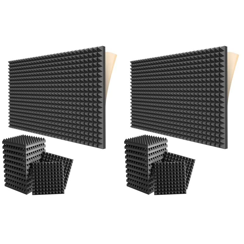 24 Pack Self-Adhesive Sound Proof Foam Panels 2X12x12inch Acoustic Panels With High Density,Pyramid Design Acoustic Foam