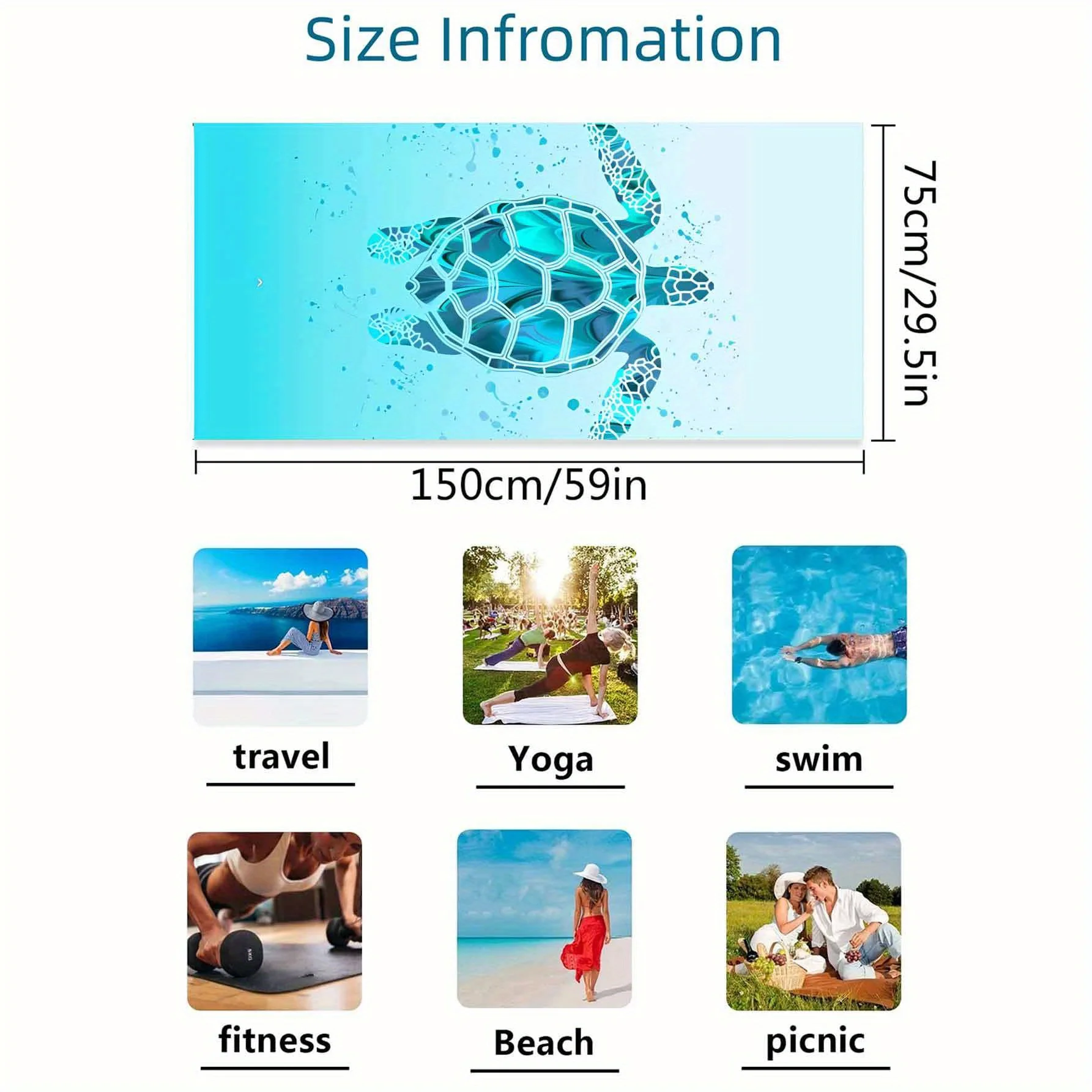 Oversized Quick-Dry Microfiber Beach Towel  Lightweight & Super Absorbent | Stylish Sea Turtle Design