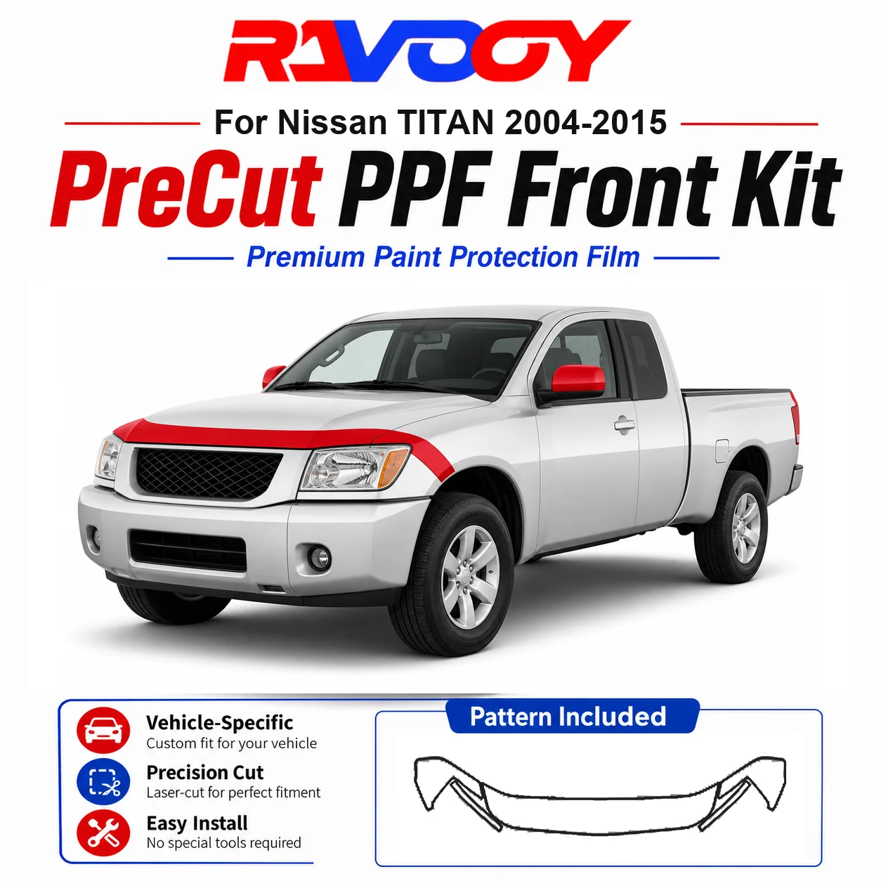 日産-タイタン-2004-2015用-85mil-tpuプレカットppfキット-フード、フェンダー、ミラーセット-自己修復クリアブラフィルム