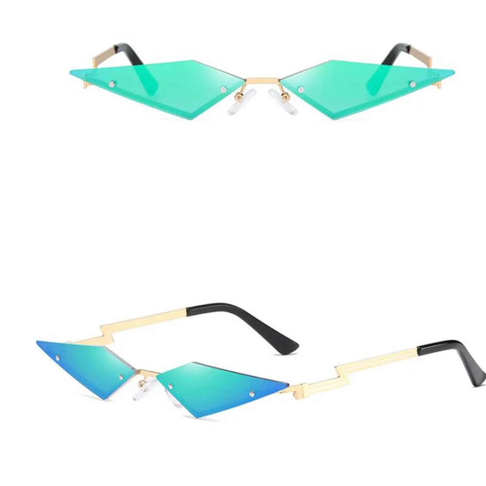 

Rimless Sunglasses Fashionable Lightweight Uv Protection Eyewear Creative Party Glasses Street Photo Wear Golden Frame Green