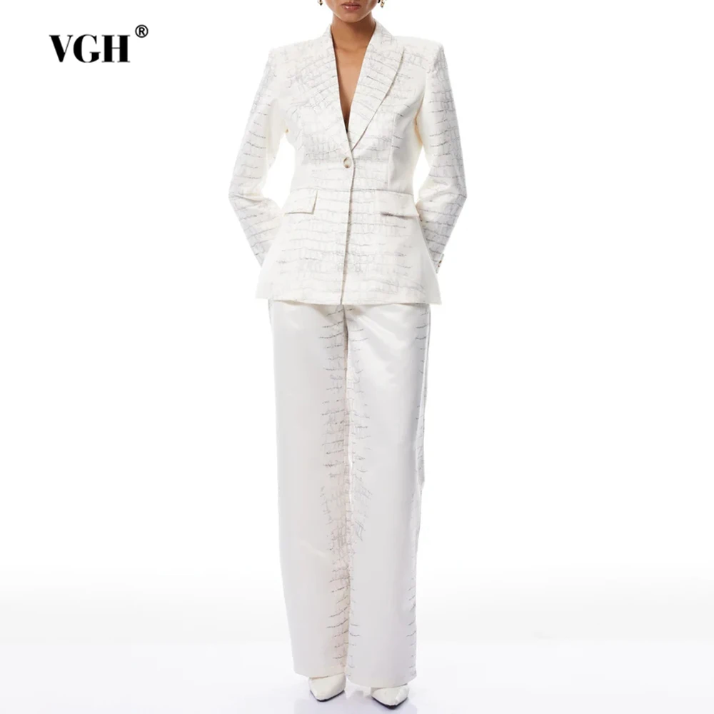 VGH Temperament Printing Slimming Two Piece Sets For Women Lapel Long Sleeve Top High Waist Pants Autumn Chic Set Female Style