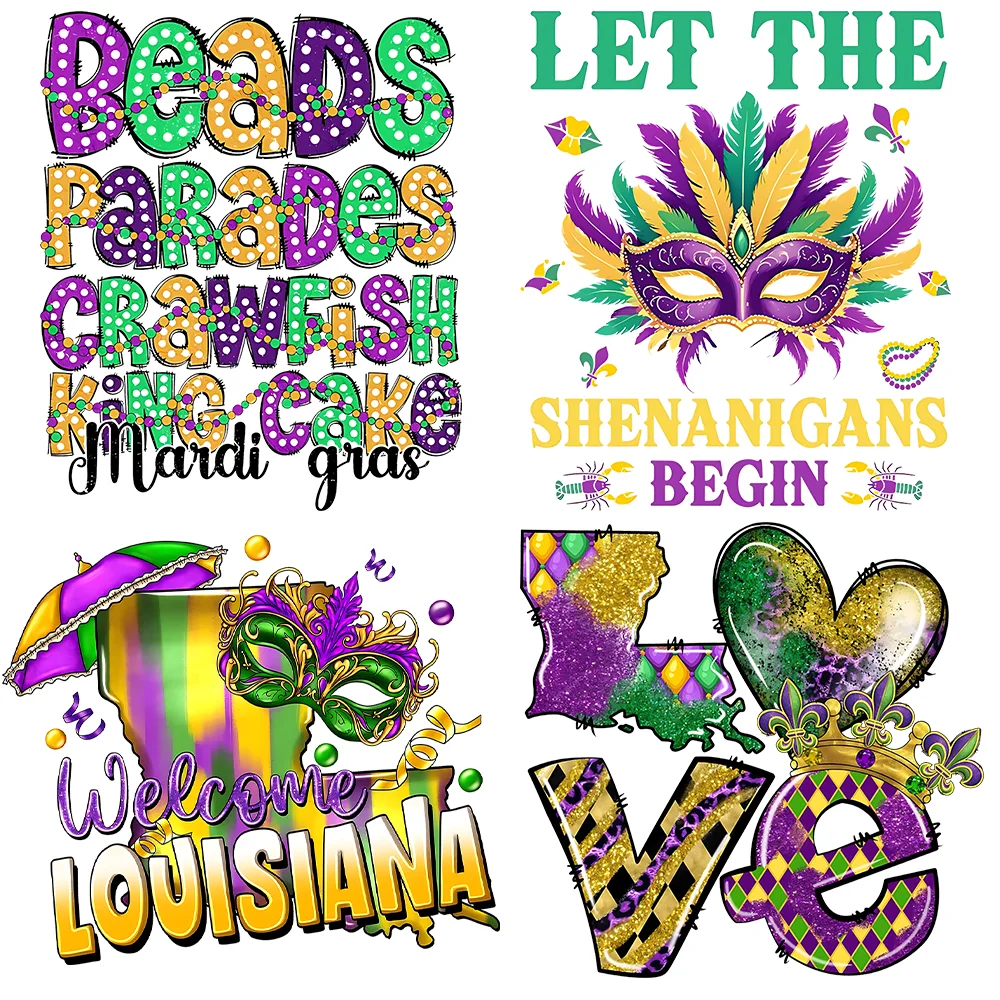 Mardi Gras Carnival Heat Transfer Patches Iron on Transfer for Clothing Patches DIY Washable T-Shirts Thermo Sticker Applique