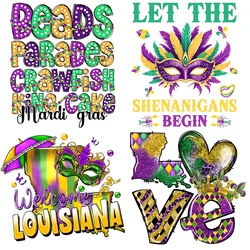 Mardi Gras Carnival Heat Transfer Patches Iron on Transfer for Clothing Patches DIY Washable T-Shirts Thermo Sticker Applique