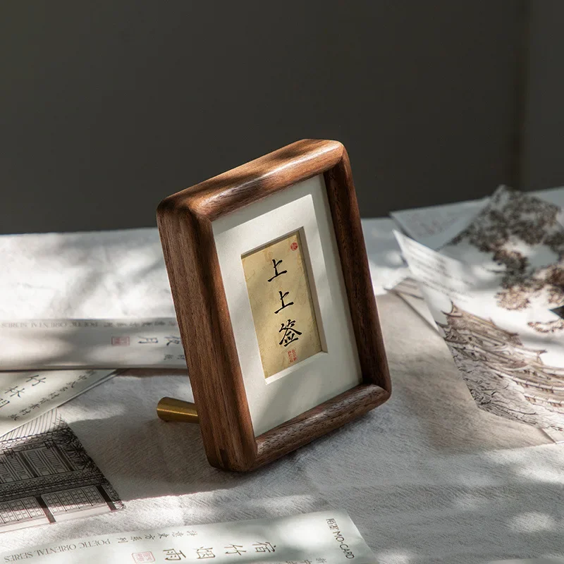Solid Walnut Photo Frame - 6-Inch Wooden Picture Frame with Round Corners, Creative Desktop Display Frame for Gifts Home Décor