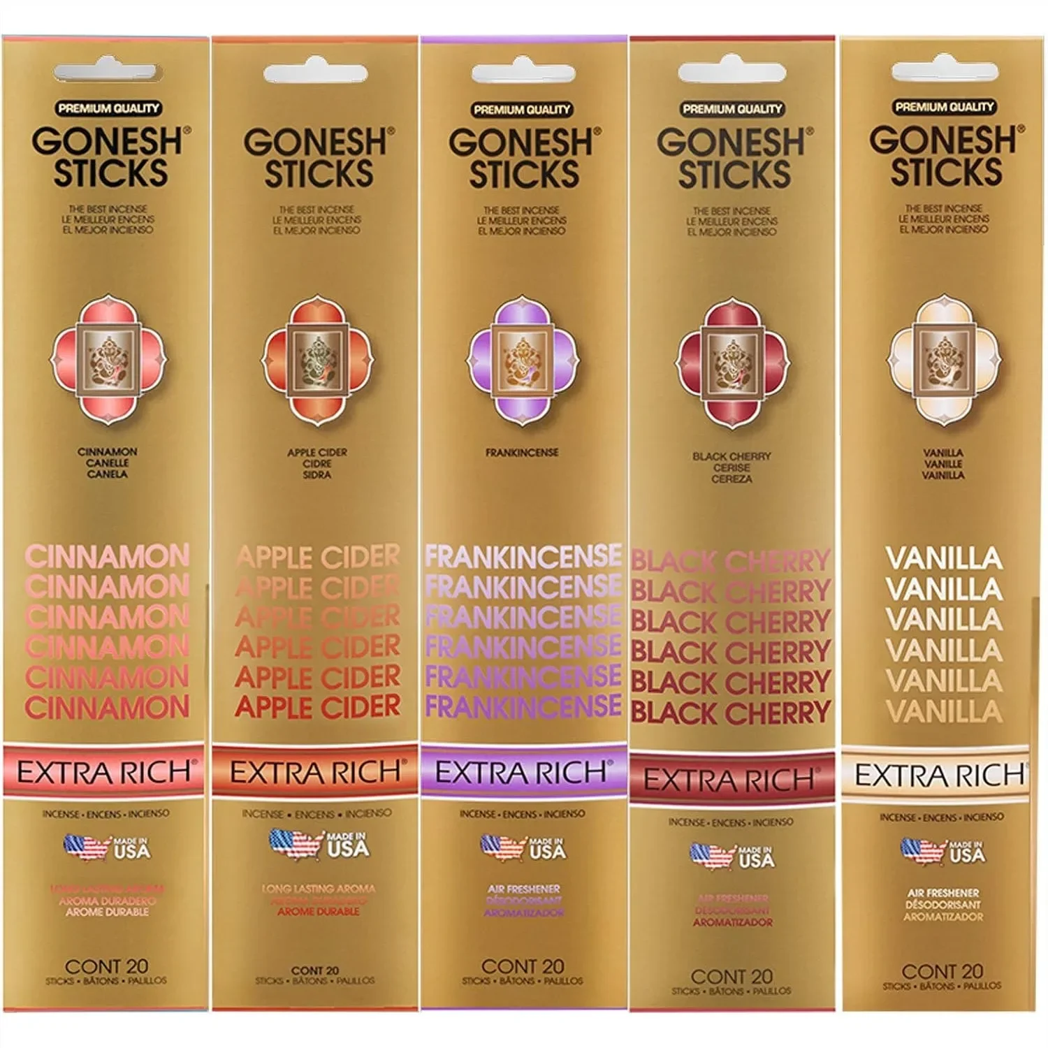 Incense Variety Pack 5 Scents 100 Sticks Cinnamon Apple Cider Frankincense Black Cherry Vanilla for Home Relaxation