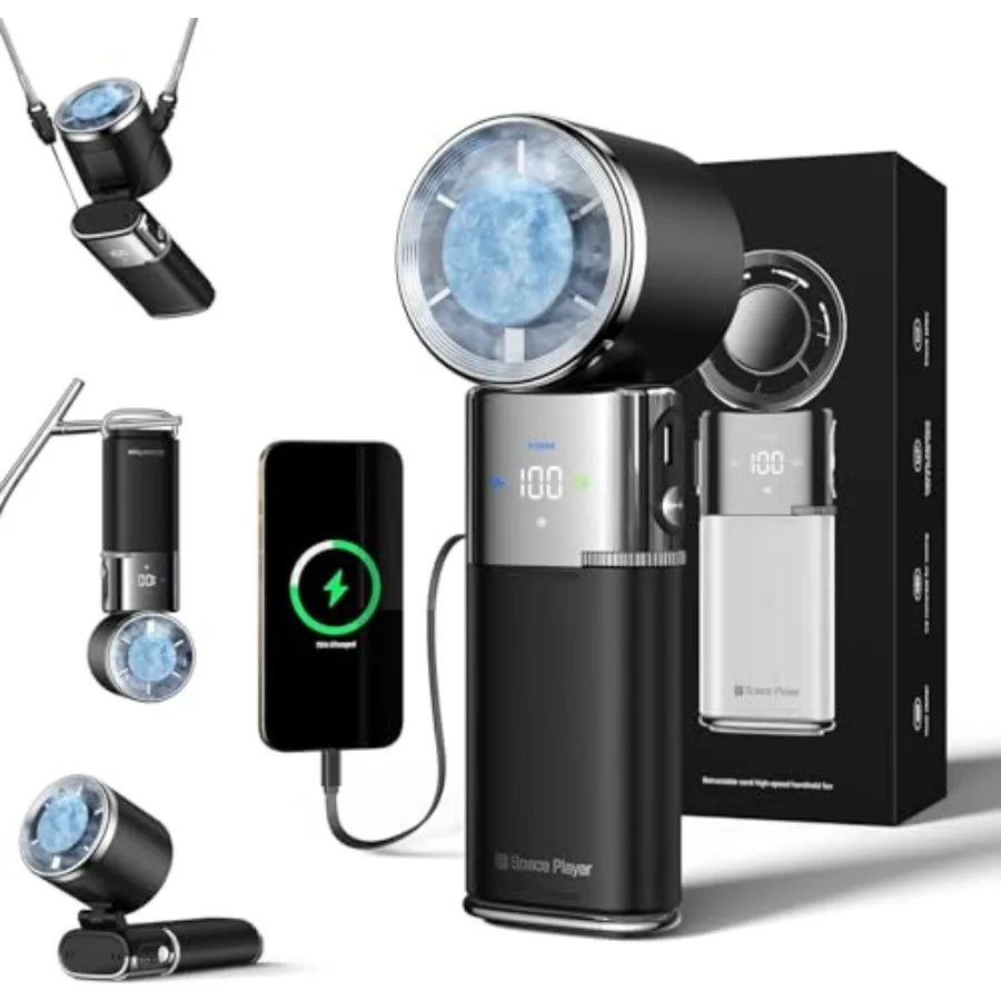 

Портативный ручной турбовентилятор с охлаждением льдом, перезаряжаемый, 9000 мАч, 100 скоростей, со встроенным кабелем Type-C, LED-дисплей