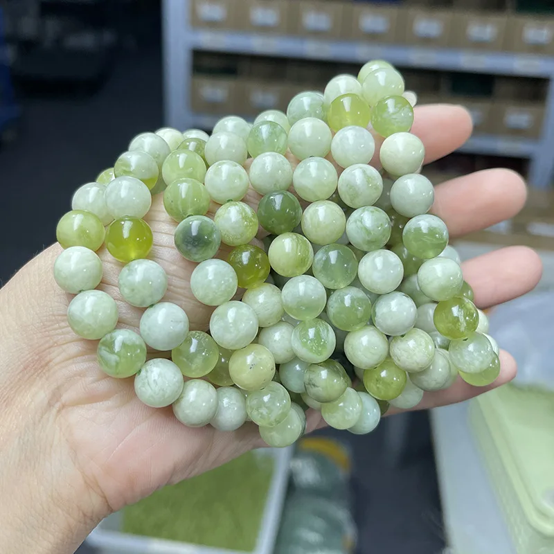 Natural 7A Serpentine New Jade Bead Green Chalcedony Round Beads Bracelet Women Stone Jewelry Gemstone Gift Handmade Strand