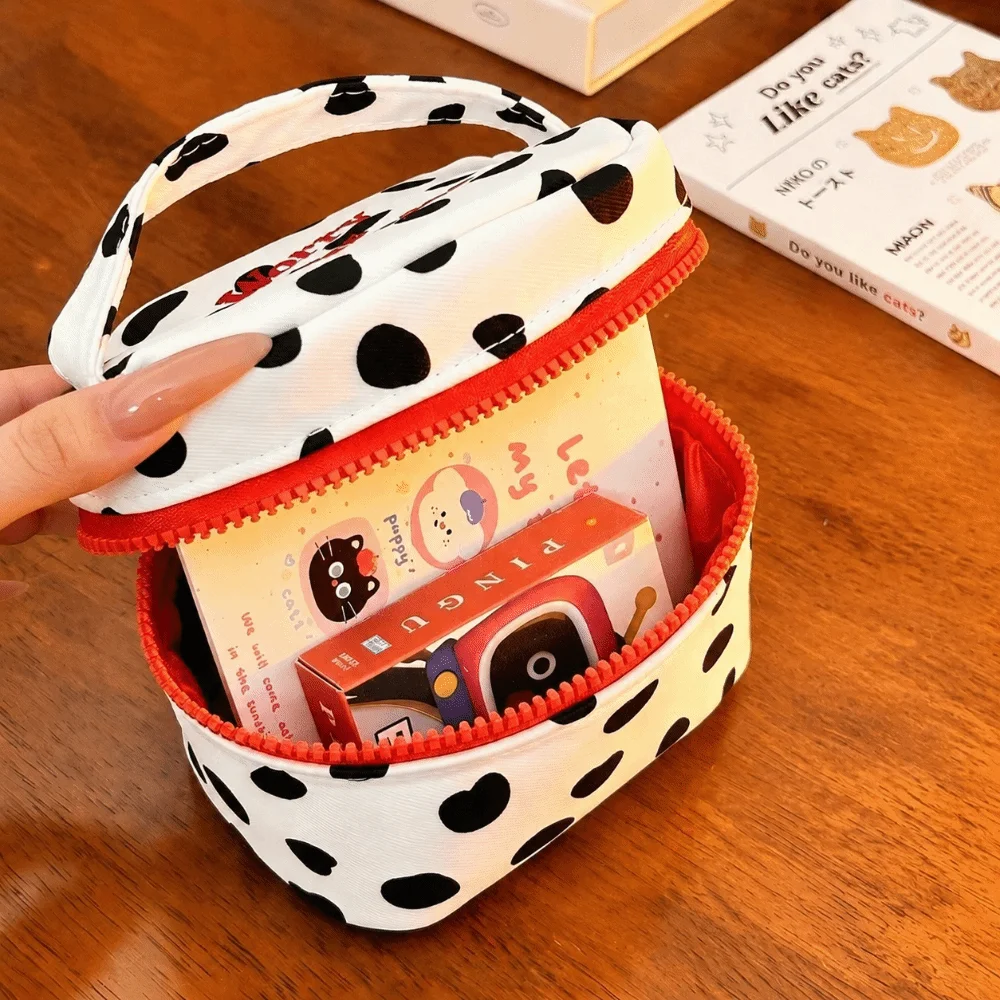 Portable Polka Dot Makeup Bag Handheld Zipper Design Zipper Organizer Small Cosmetic Pouch Women Girls