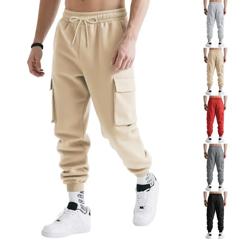 American Style Casual High Street Men's Workwear Long Trousers Multiple Pockets Loose Fit Autumn Winter Fashion Knitted Pants