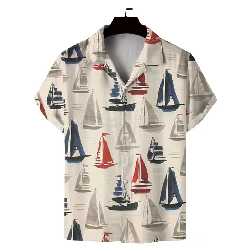 Cute Sailor Penguin Sailboat Wave Cartoon Short Sleeved Shirt for Both Men and Women, Summer Loose Fit Shirt