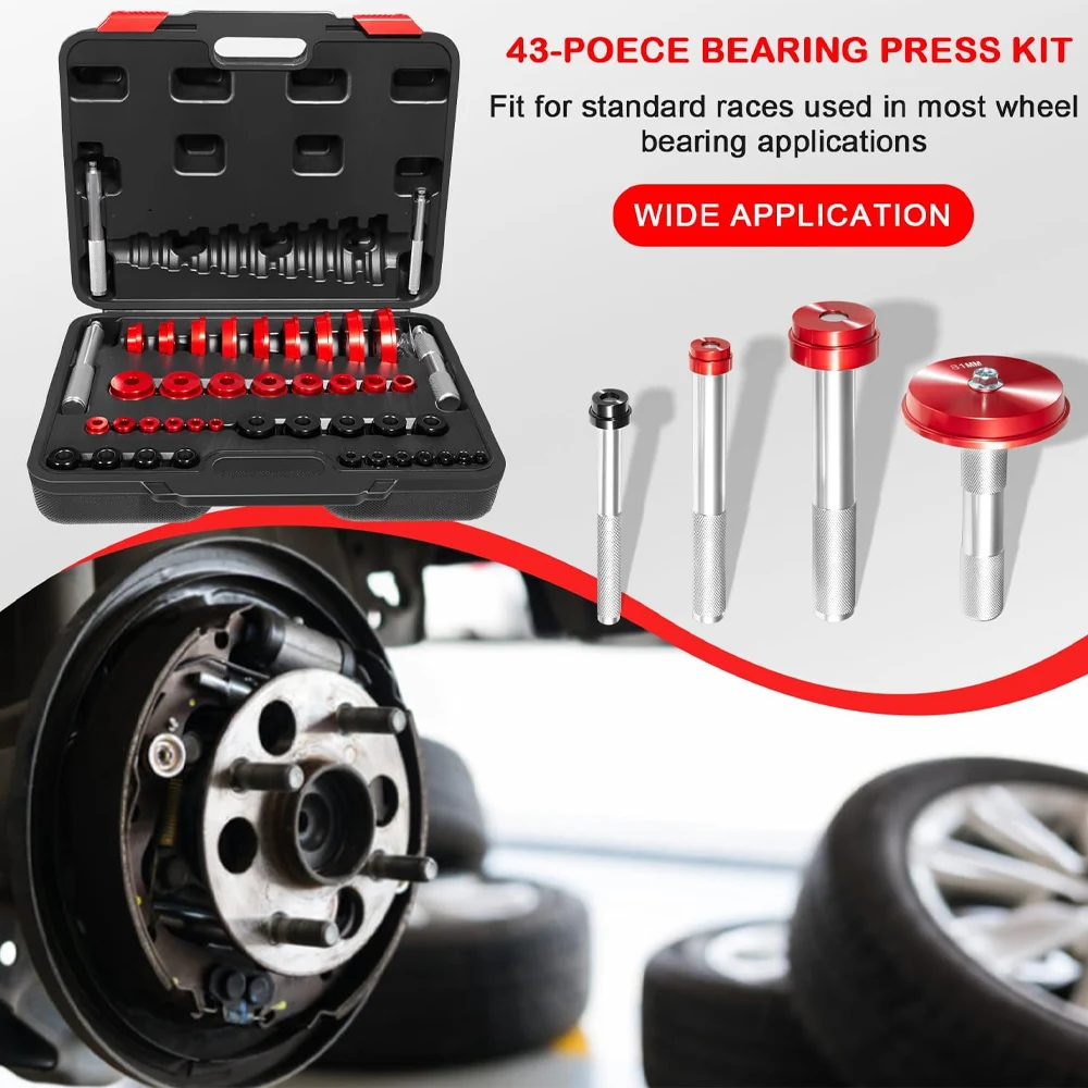 Bearing Press Kit, Bearing Race and Seal Driver Set, Bearing Race Punch Set  and Bearing Adapters, (43 Piece Bearing Press Kit)