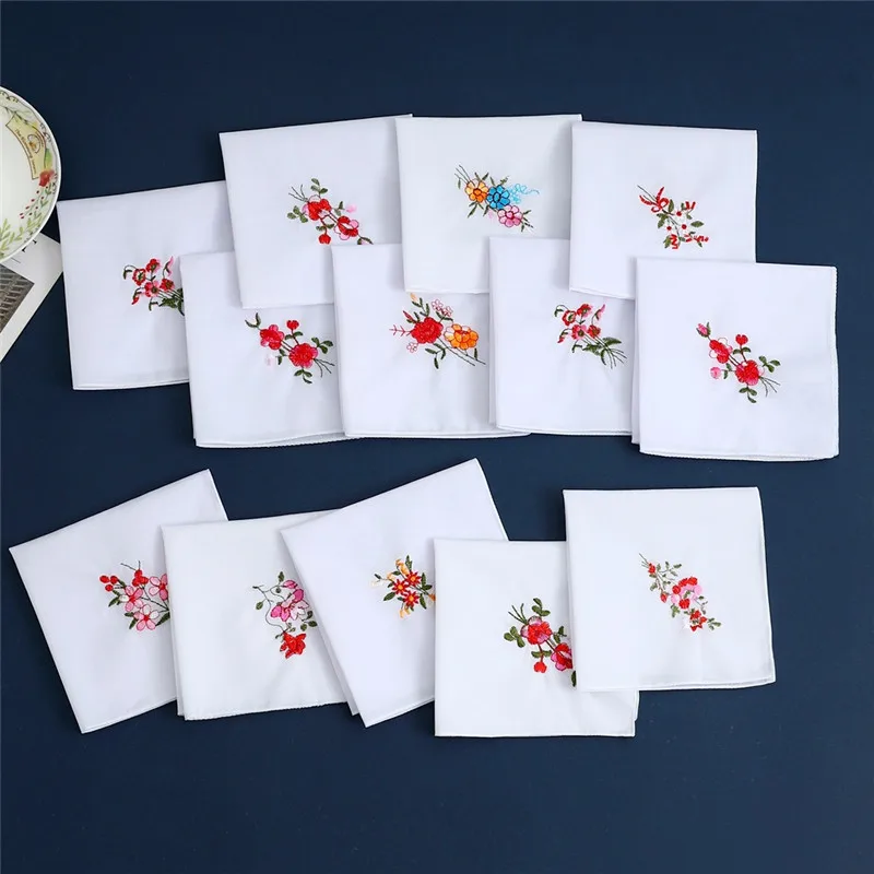 

6Pcs 28x28cm Square Polyester Flower Embroidered Small Thin Women Lady Handkerchief Wedding Party Decor Gift