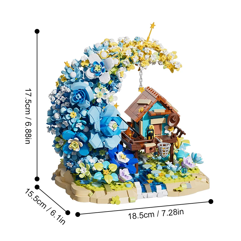 Blume Mond Holzhaus Mädchen kleine Partikel Puzzle Montage Bausteine Dekoration Festival Geschenk