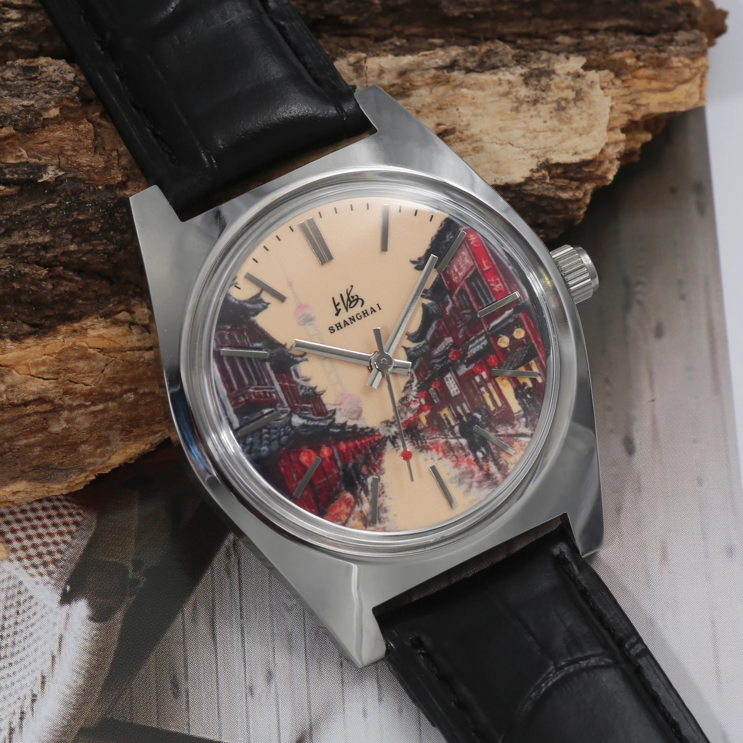 Shanghai 36mm Handaufzugs-Mechanische Uhr 7120 Wasserdichte Bauhaus-Design-Uhr für Herren mit Emaille-Zifferblatt – Detail 5