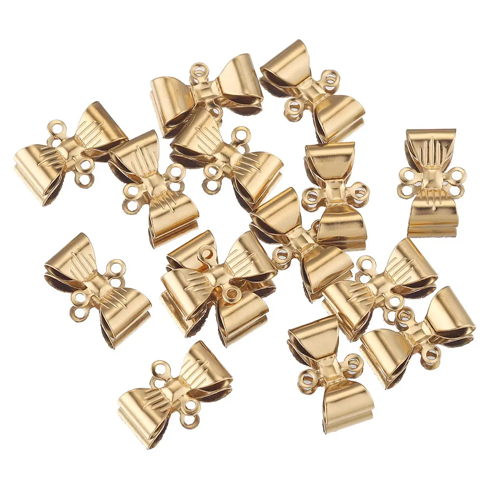 20pcs/lot Stainless Steel Gold Double Hole Bowknot Bow Earring Charms for Connectors DIY Jewelry Making Supplies Wholesale Bulk