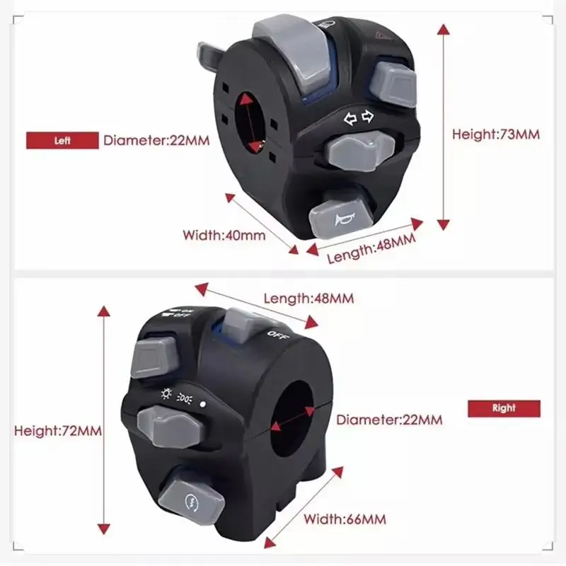 Motorstuur Multi-Schakelaar 7/8In 22Mm Met LED Voor Koplamp En Knipperlicht, Waarschuwingssignaal, claxon Startknop