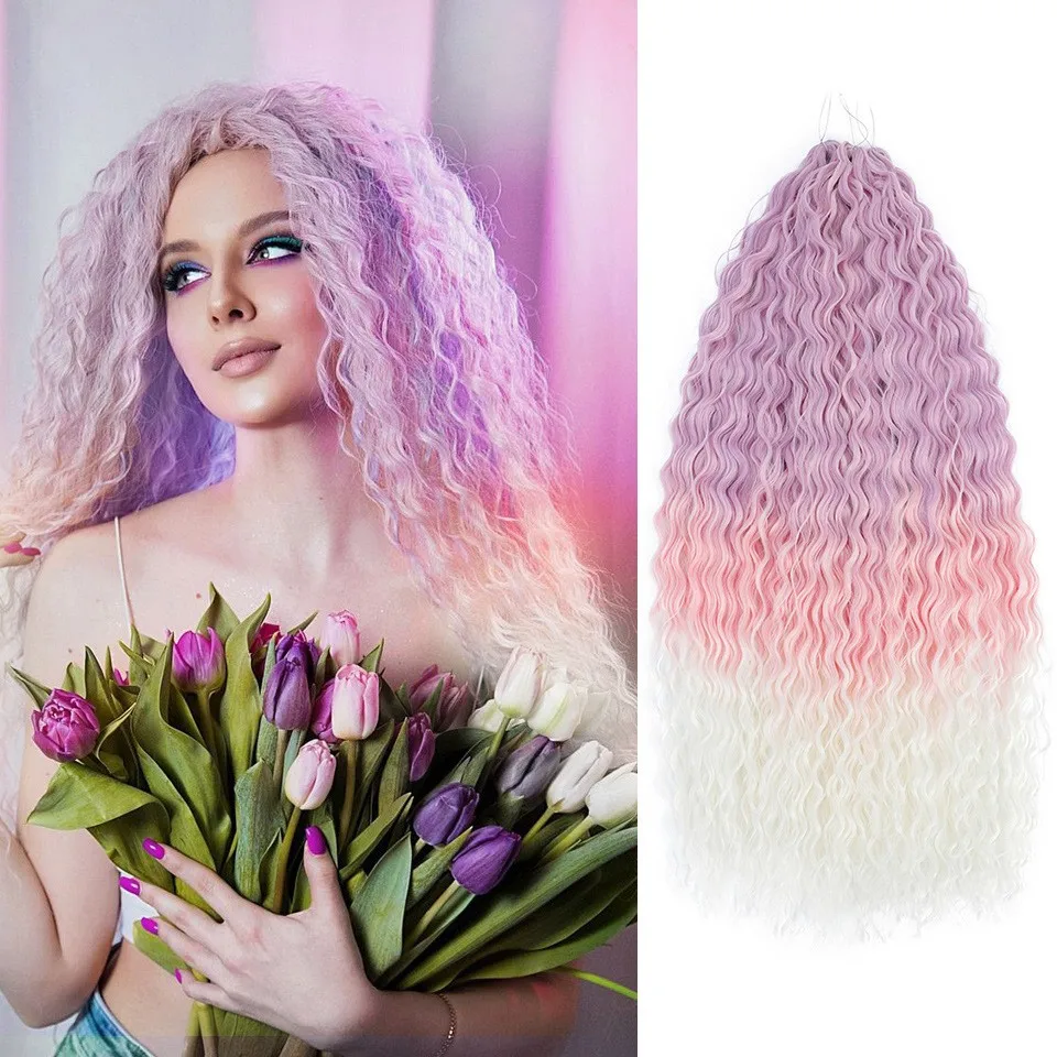 Extensiones de cabello trenzado de ganchillo sintético, rizos africanos, ONDA DE AGUA, Ombre, Rubio, rosa, azul, 22, 30 pulgadas