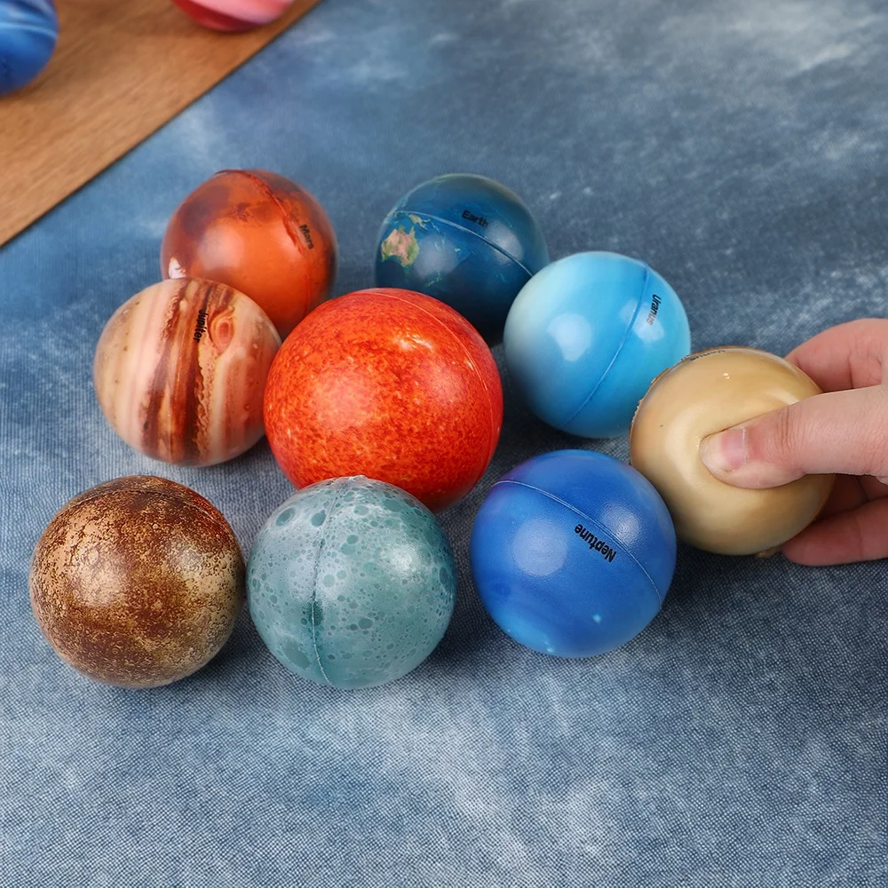 10 Stück Sonnensystem-Planet-Schwamm-weiche Bälle – wissenschaftliche Bildung, stressabbauendes Puzzle, Spielzeug, Sicherheit, ideale elastische PU-Kugel