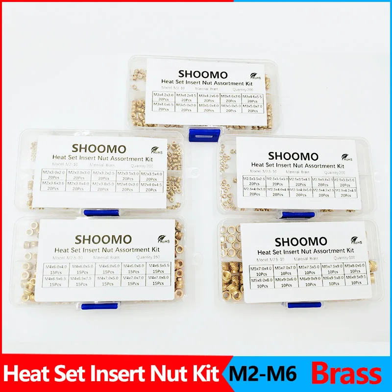 Knurled Brass Embedment Thread Heat Set Insert Nuts Assortment Kit for Hot Melt Inset Plastic M2-M6